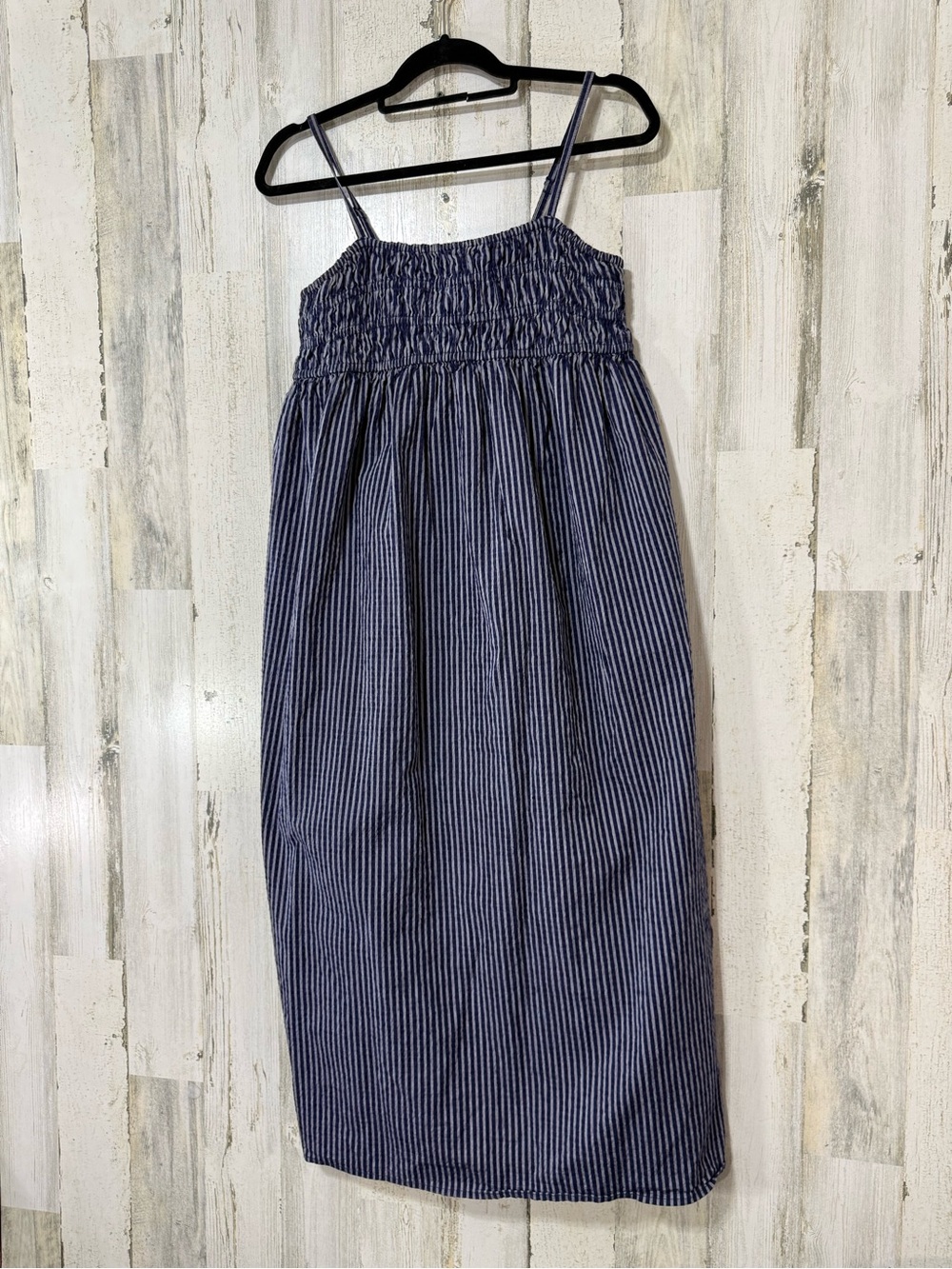 a new day Navy and White Pinstripe Smocked Sundress with Pockets Oversized
